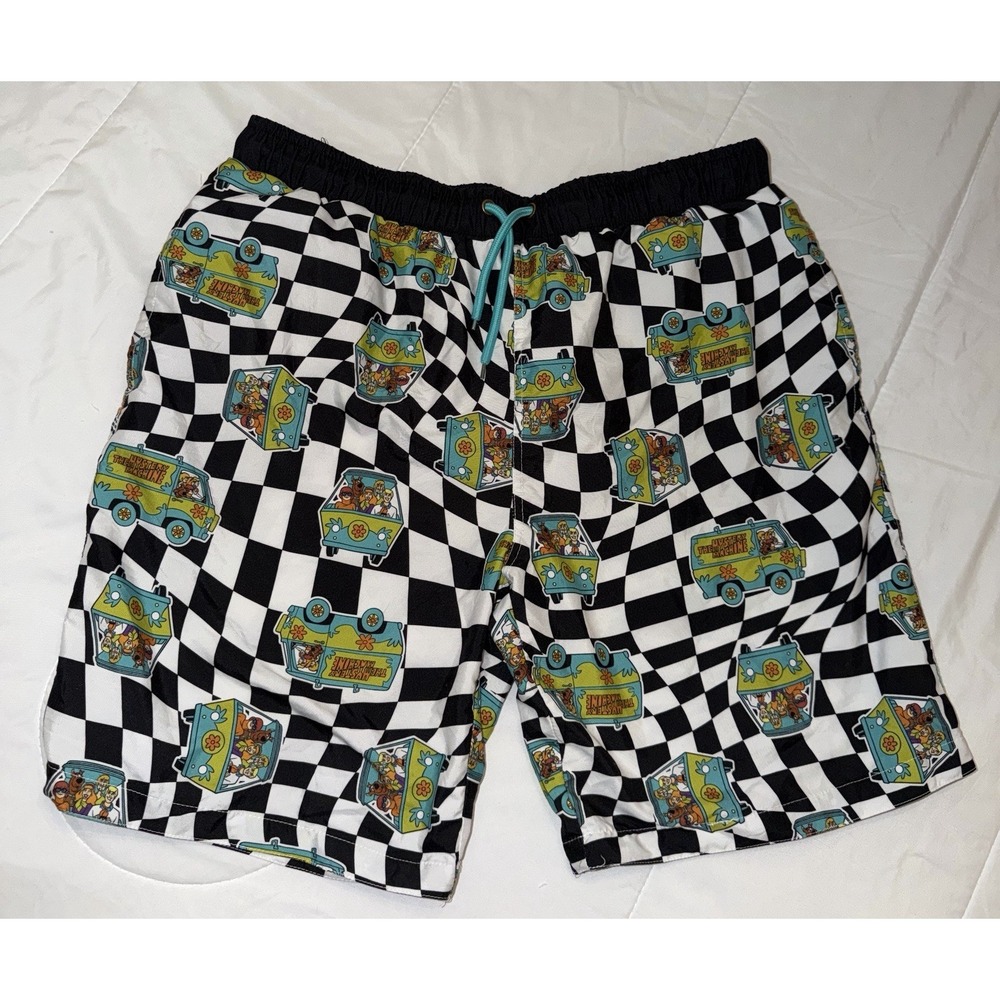 Scooby Doo & Mystery Machine checkerboard swim suit trunks Men's Large